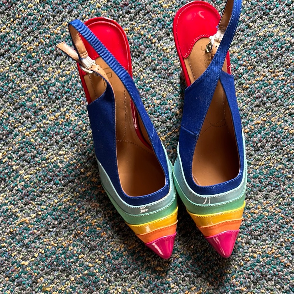 Going to Pride?  BNWOT J Renee sling back heels in Rainbow. Size 8